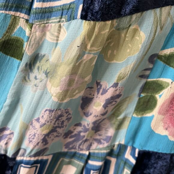 Vintage Midnight Run Blue Patchwork Maxi Skirt Boho Broomstick Mixed Print Sz M - Picture 12 of 13